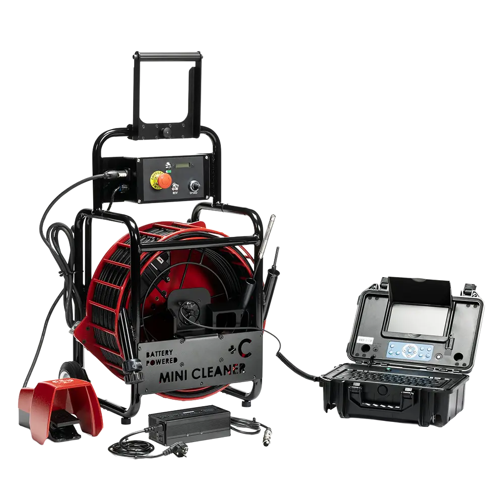 Picote Battery Super Mini Cleaner met camera, de ultieme snoerloze high-speed drain cleaner voor het gelijktijdig reinigen en inspecteren van kleine afvoerbuizen.