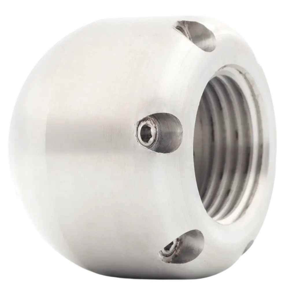 Achterzijde van de 1/2 inch Button nozzle met krachtige achterwaartse stralen voor effectieve reiniging.