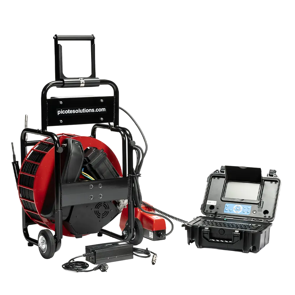 Compacte Picote Battery Super Mini Cleaner accu ontstoppingsmachine en freesmachine voor snelle rioolreiniging en kalkverwijdering op moeilijk bereikbare locaties.