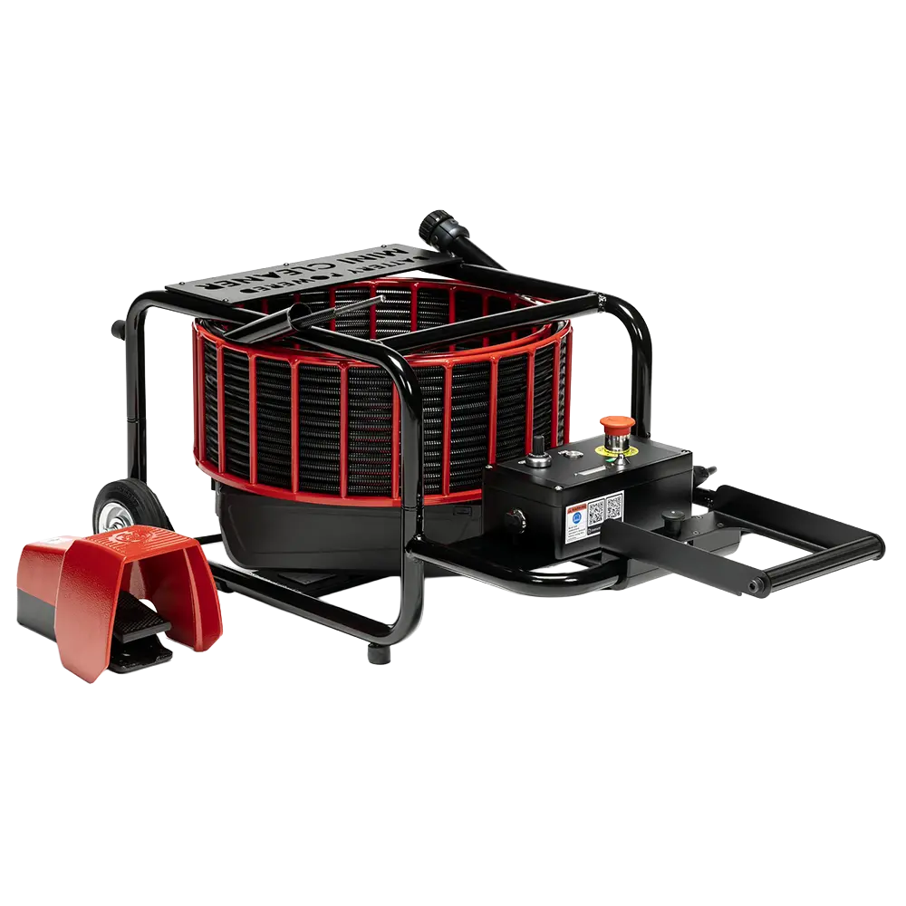 Picote Battery Super Mini Cleaner plat liggend, de perfecte compacte ontstoppingsmachine voor werkzaamheden op moeilijk bereikbare locaties en in appartementen.