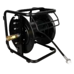 Compacte babyslang haspel voor 1/8 inch rioolslangen, ontworpen voor het netjes opbergen en eenvoudig transporteren van de slang.