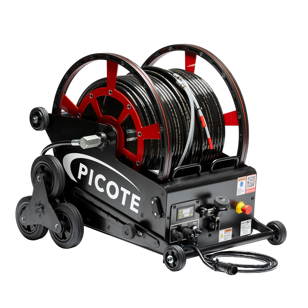 Picote Xpress 2.0 mobiel coatingsysteem met gemotoriseerde haspel en hydraulische harscilinders.