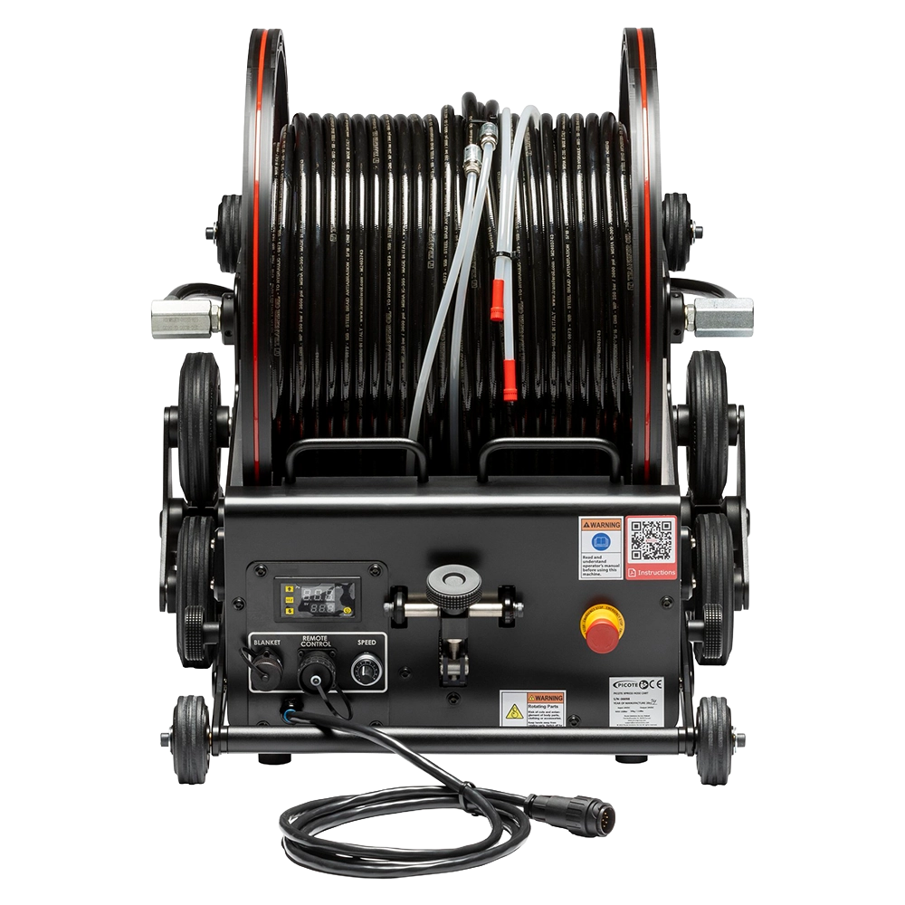 Picote Xpress 2.0 mobiel coatingsysteem met gemotoriseerde haspel en hydraulische harscilinders.